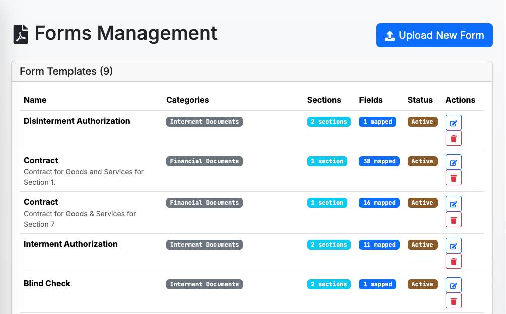 CemeteryComplete Form Management